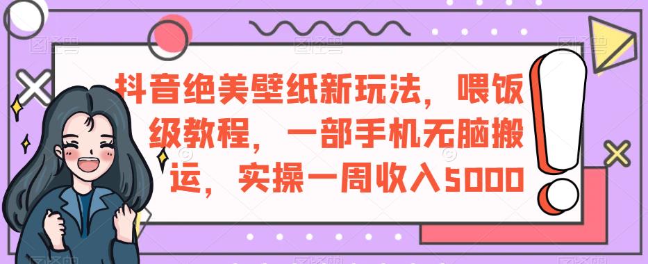 抖音绝美壁纸新玩法，喂饭级教程，一部手机无脑搬运，实操一周收入5000【揭秘】-升阶有道