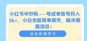 小红书印钞机——号成单账号月入5k+,小白也能简单操作,解决刚需项目【揭秘】-升阶有道