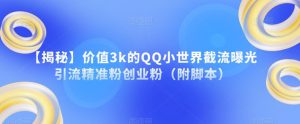 【揭秘】价值3k的QQ小世界截流曝光引流精准粉创业粉（附脚本）-升阶有道