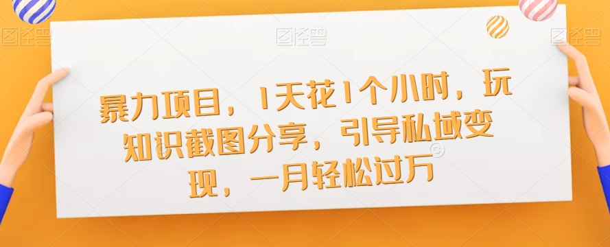 暴力项目，1天花1个小时，玩知识截图分享，引导私域变现，一月轻松过万【截图】-升阶有道