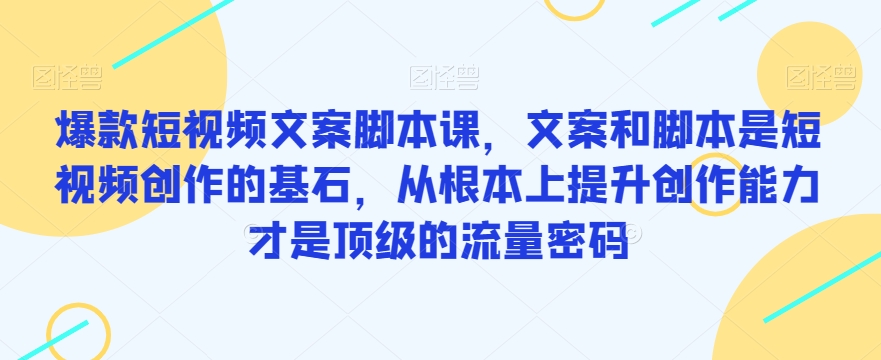 爆款短视频文案脚本课，文案和脚本是短视频创作的基石，从根本上提升创作能力才是顶级的流量密码-升阶有道