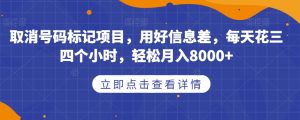 取消号码标记项目，用好信息差，每天花三四个小时，轻松月入8000+【揭秘】-升阶有道