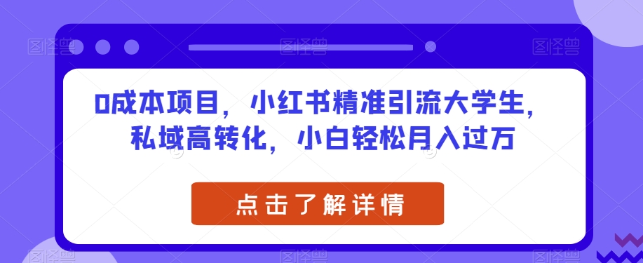 0成本项目，小红书精准引流大学生，私域高转化，小白轻松月入过万【揭秘】-升阶有道