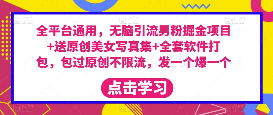 全平台通用，无脑引流男粉掘金项目+送原创美女写真集+全套软件打包，包过原创不限流，发一个爆一个【揭秘】-升阶有道
