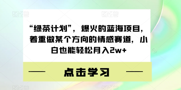 “绿茶计划”，爆火的蓝海项目，着重做某个方向的情感赛道，小白也能轻松月入2w+【揭秘】-升阶有道