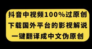 抖音中视频百分百过原创,下载国外平台的电影解说,一键翻译成中文获取收益-升阶有道