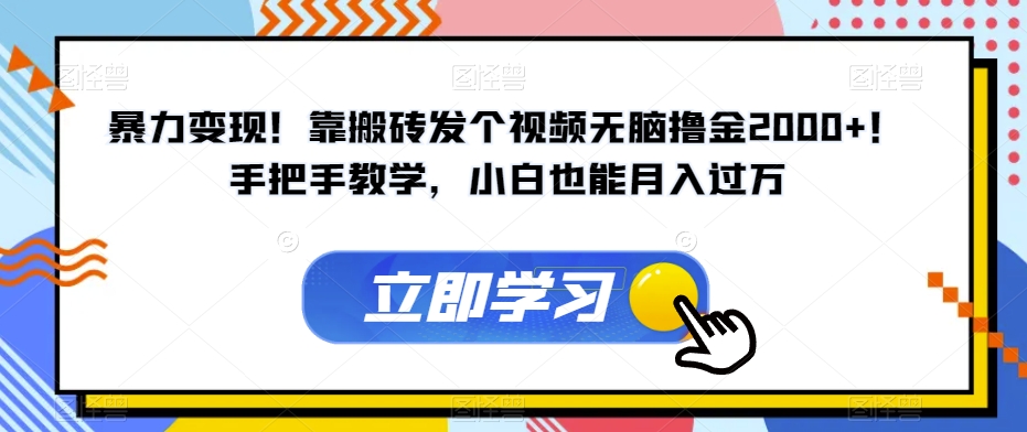 暴力变现！靠搬砖发个视频无脑撸金2000+！手把手教学，小白也能月入过万【揭秘】-升阶有道