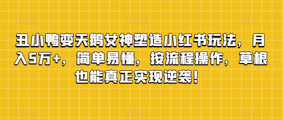丑小鸭变天鹅女神塑造小红书玩法，月入5万+，简单易懂，按流程操作，草根也能真正实现逆袭！-升阶有道