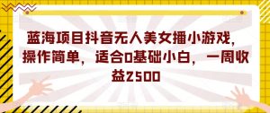 蓝海项目抖音无人美女播小游戏，操作简单，适合0基础小白，一周收益2500【揭秘】-升阶有道
