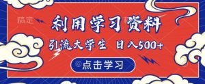 利用学习资料引流大学生粉,靠虚拟资源日入500+【揭秘】-升阶有道