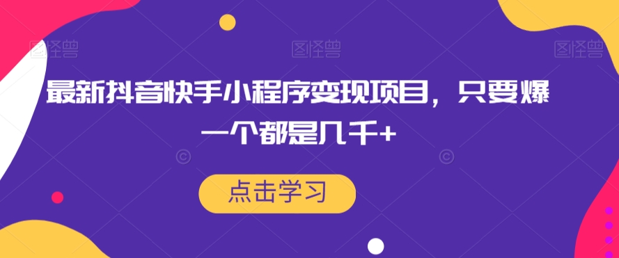 最新抖音快手小程序变现项目，只要爆一个都是几千+-升阶有道