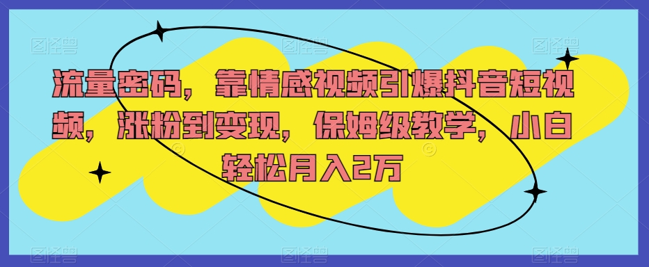 流量密码，靠情感视频引爆抖音短视频，涨粉到变现，保姆级教学，小白轻松月入2万【揭秘】-升阶有道