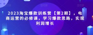 2023淘宝爆款训练营【第2期】,电商运营的必修课,学习爆款思路,实现利润增长-升阶有道