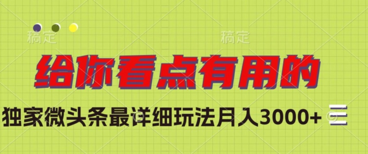 独家微头条最详细玩法，月入3000+【揭秘】-升阶有道