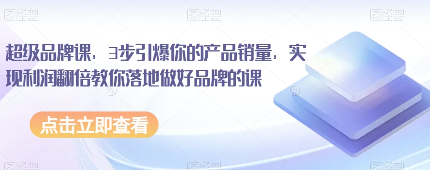 超级品牌课，3步引爆你的产品销量，实现利润翻倍教你落地做好品牌的课-升阶有道