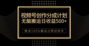 最新视频号创作分成计划,无脑搬运一天收益500+,100%搬运过原创技巧【揭秘】-升阶有道