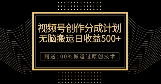 最新视频号创作分成计划，无脑搬运一天收益500+，100%搬运过原创技巧【揭秘】-升阶有道