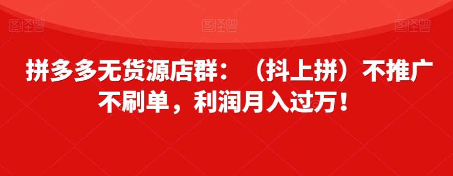 拼多多无货源店群：（抖上拼）不推广不刷单，利润月入过万！【揭秘】-升阶有道