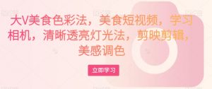 大V美食色彩法,美食短视频,学习相机,清晰透亮灯光法,剪映剪辑,美感调色-升阶有道