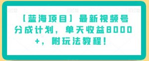 【蓝海项目】最新视频号分成计划,单天收益8000+,附玩法教程!-升阶有道