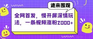 全网首发,慢开屏深情玩法,一条视频涨粉2000+【揭秘】-升阶有道