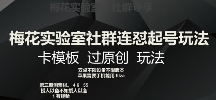 梅花实验室社群连怼起号玩法，卡模板过原创玩法【揭秘】-升阶有道