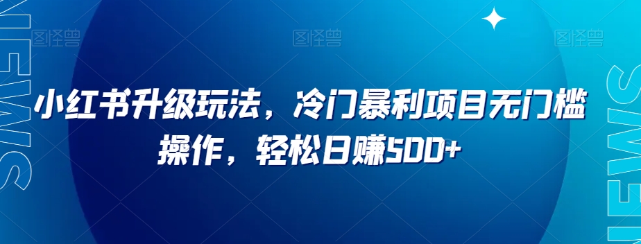 小红书升级玩法，冷门暴利项目无门槛操作，轻松日赚500+【揭秘】-升阶有道