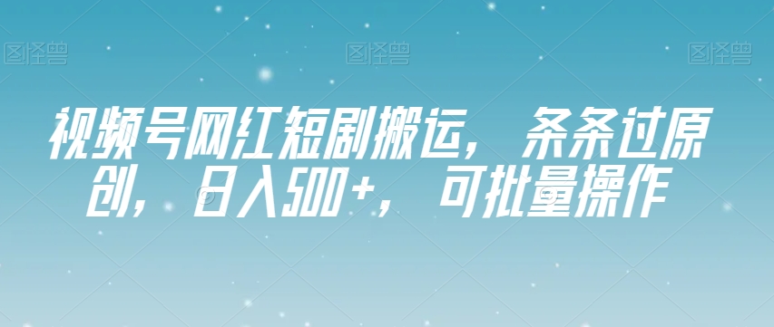视频号网红短剧搬运，条条过原创，日入500+，可批量操作【揭秘】-升阶有道
