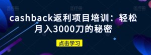 cashback返利项目培训:轻松月入3000刀的秘密-升阶有道