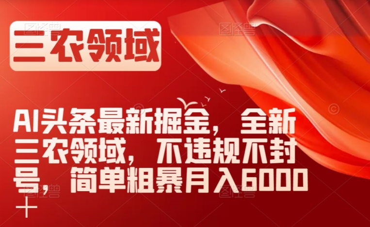 AI头条最新掘金，全新三农领域，不违规不封号，简单粗暴月入6000＋【揭秘】-升阶有道