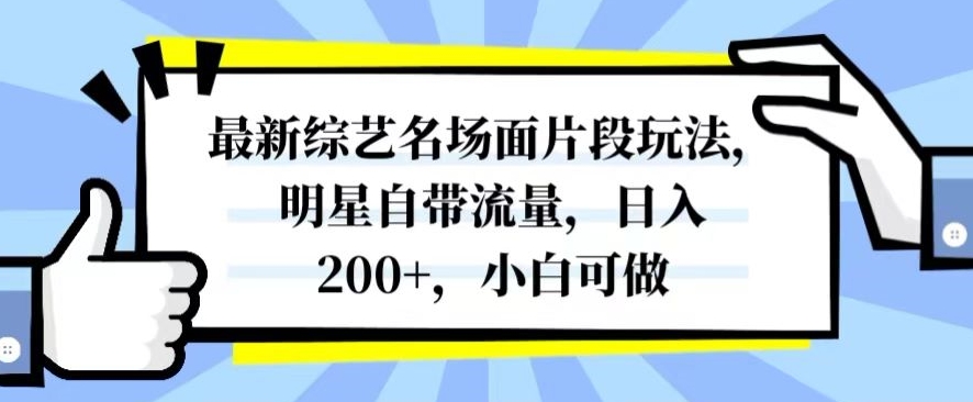 最新综艺名场面片段玩法，明星自带流量，日入200+，小白可做【揭秘】-升阶有道