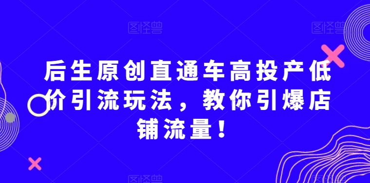 后生原创直通车高投产低价引流玩法，教你引爆店铺流量！-升阶有道