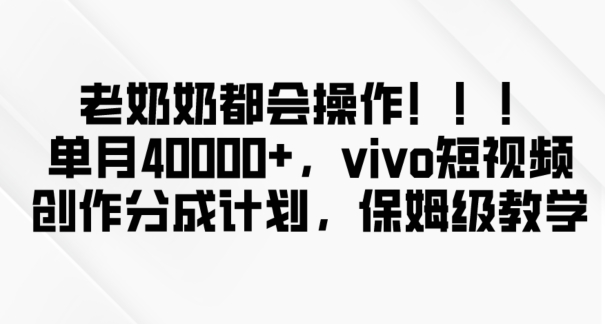 老奶奶都会操作，新平台无脑操作，单月40000+，vivo短视频创作分成计划【揭秘】-升阶有道