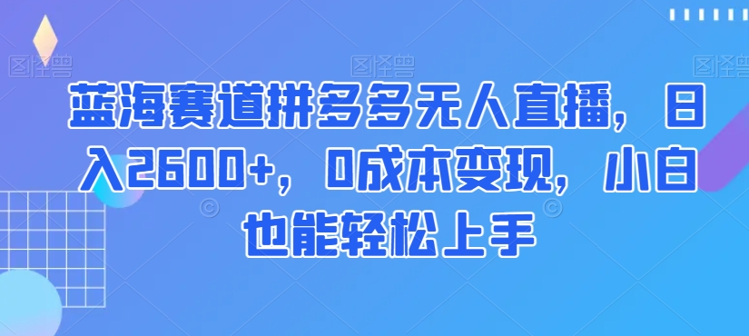 蓝海赛道拼多多无人直播，日入2600+，0成本变现，小白也能轻松上手【揭秘】-升阶有道