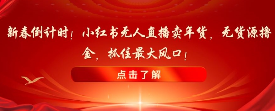 新春倒计时！小红书无人直播卖年货，无货源撸金，抓住最大风口【揭秘】-升阶有道