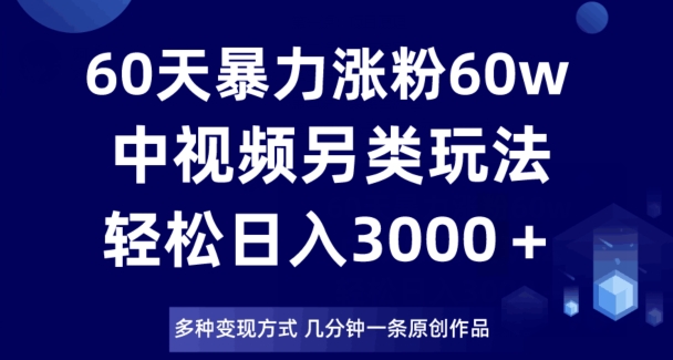 60天暴力涨粉60W，中视频另类玩法，日入3000＋，几分钟一条原创作品多种变现方式-升阶有道