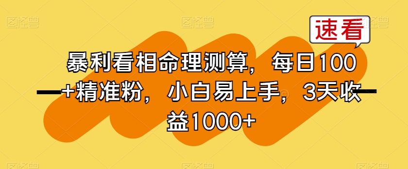 暴利看相命理测算，每日100+精准粉，小白易上手，3天收益1000+【揭秘】-升阶有道
