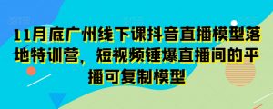 11月底广州线下课抖音直播模型落地特训营，短视频锤爆直播间的平播可复制模型-升阶有道
