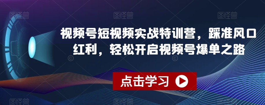 视频号短视频实战特训营，踩准风口红利，轻松开启视频号爆单之路-升阶有道