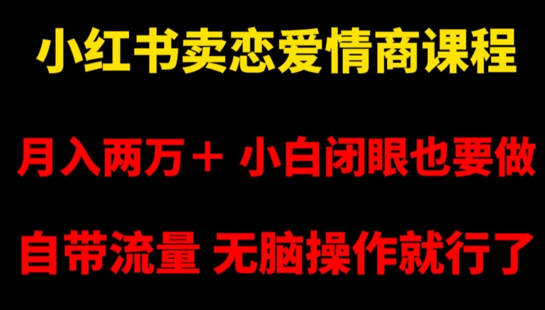 小红书卖恋爱情商课程，月入两万＋，小白闭眼也要做，自带流量，无脑操作就行了【揭秘】-升阶有道