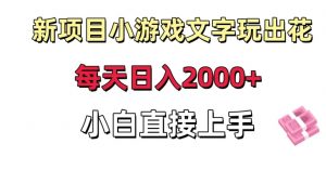 新项目小游戏文字玩出花日入2000+，每天只需一小时，小白直接上手【揭秘】-升阶有道