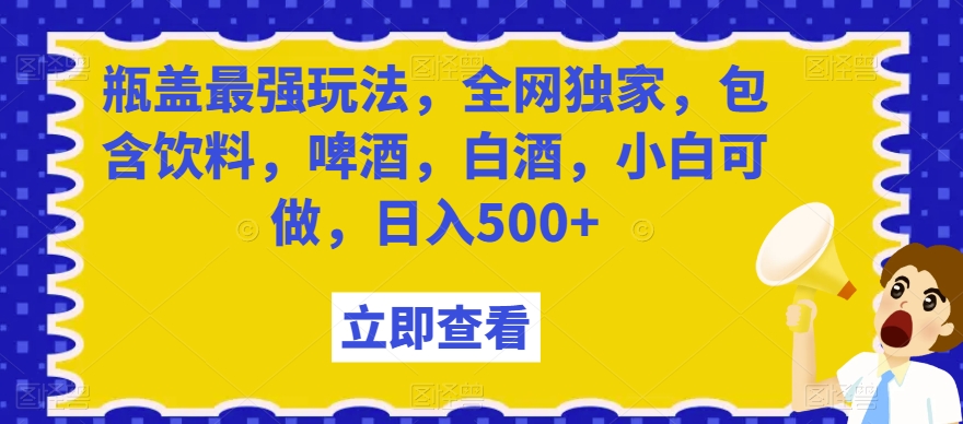 瓶盖最强玩法，全网独家，包含饮料，啤酒，白酒，小白可做，日入500+【揭秘】-升阶有道