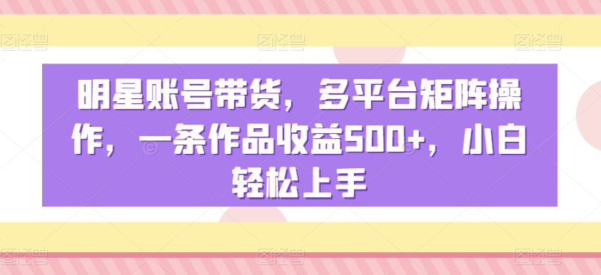 明星账号带货，多平台矩阵操作，一条作品收益500+，小白轻松上手【揭秘】-升阶有道