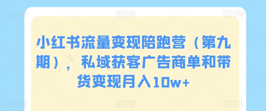 小红书流量变现陪跑营（第九期），私域获客广告商单和带货变现月入10w+-升阶有道