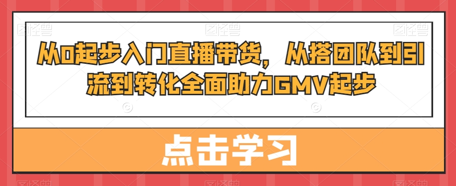 从0起步入门直播带货，​从搭团队到引流到转化全面助力GMV起步-升阶有道