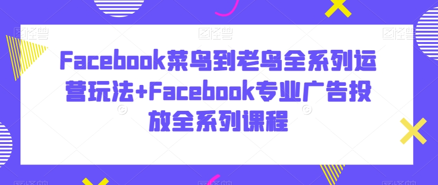Facebook菜鸟到老鸟全系列运营玩法+Facebook专业广告投放全系列课程-升阶有道