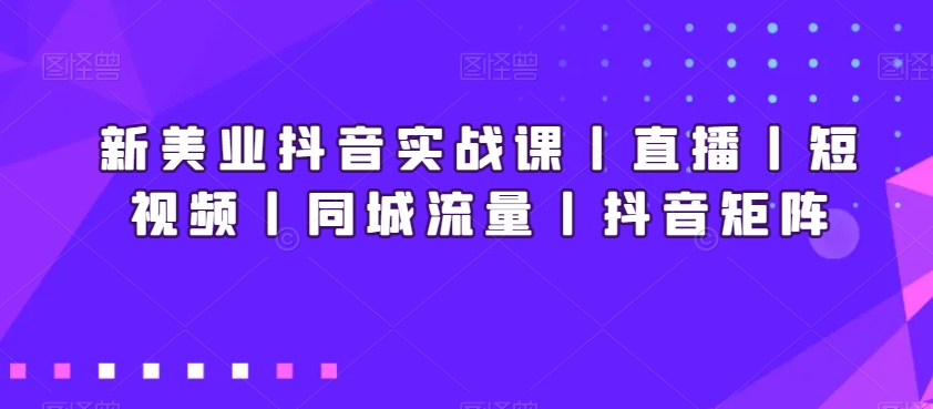 新美业抖音实战课丨直播丨短视频丨同城流量丨抖音矩阵-升阶有道