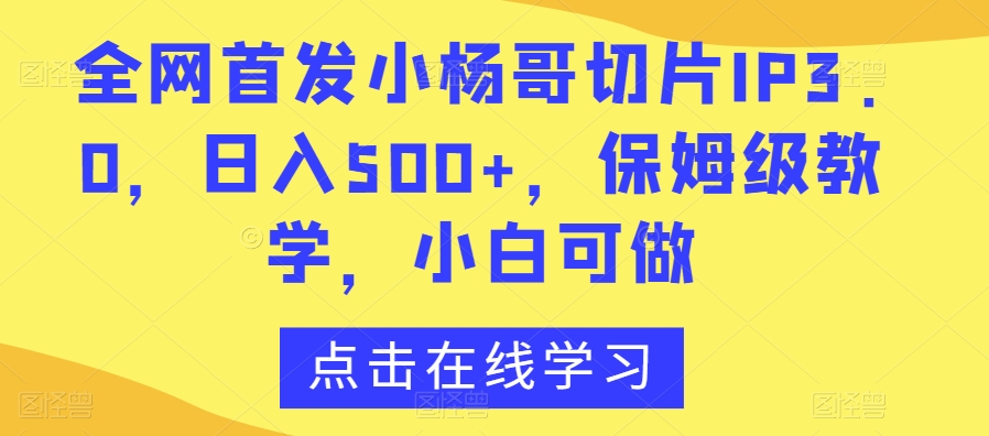 全网首发小杨哥切片IP3.0，日入500+，保姆级教学，小白可做【揭秘】-升阶有道