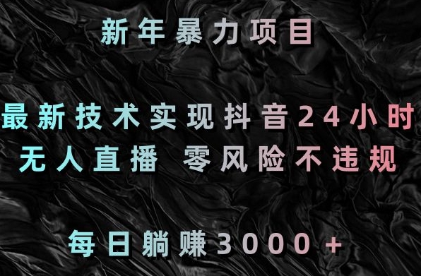 新年暴力项目，最新技术实现抖音24小时无人直播，零风险不违规，每日躺赚3000＋【揭秘】-升阶有道