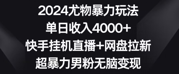 2024尤物暴力玩法，单日收入4000+，快手挂机直播+网盘拉新，超暴力男粉无脑变现【揭秘】-升阶有道